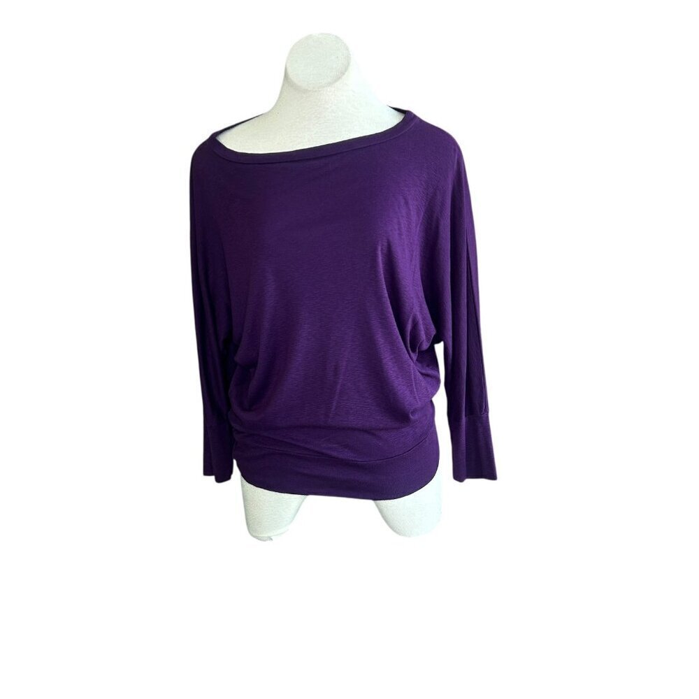 Michael Stars Purple Boho Slouchy Boat Neck Long Sleeve Cotton Modal Top OS